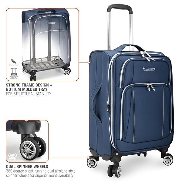 TRAVELER’S CHOICE LARES SOFTSIDE EXPANDABLE LUGGAGE WITH SPINNER WHEELS, NAVY, CARRY-ON 22-INCH