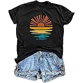 T Shirts for Women Graphic Tees Vintage Printed Short Sleeve Shirt Crewneck Loose Fitting Tops Casual Basic Cute Blouses