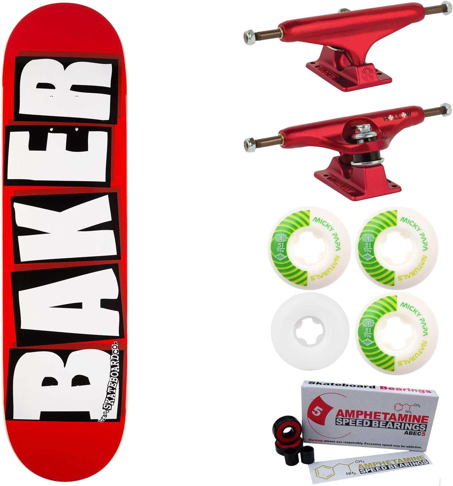 Baker Skateboard Logo White 8.0" Hollow Independent Trucks Ricta Assembled