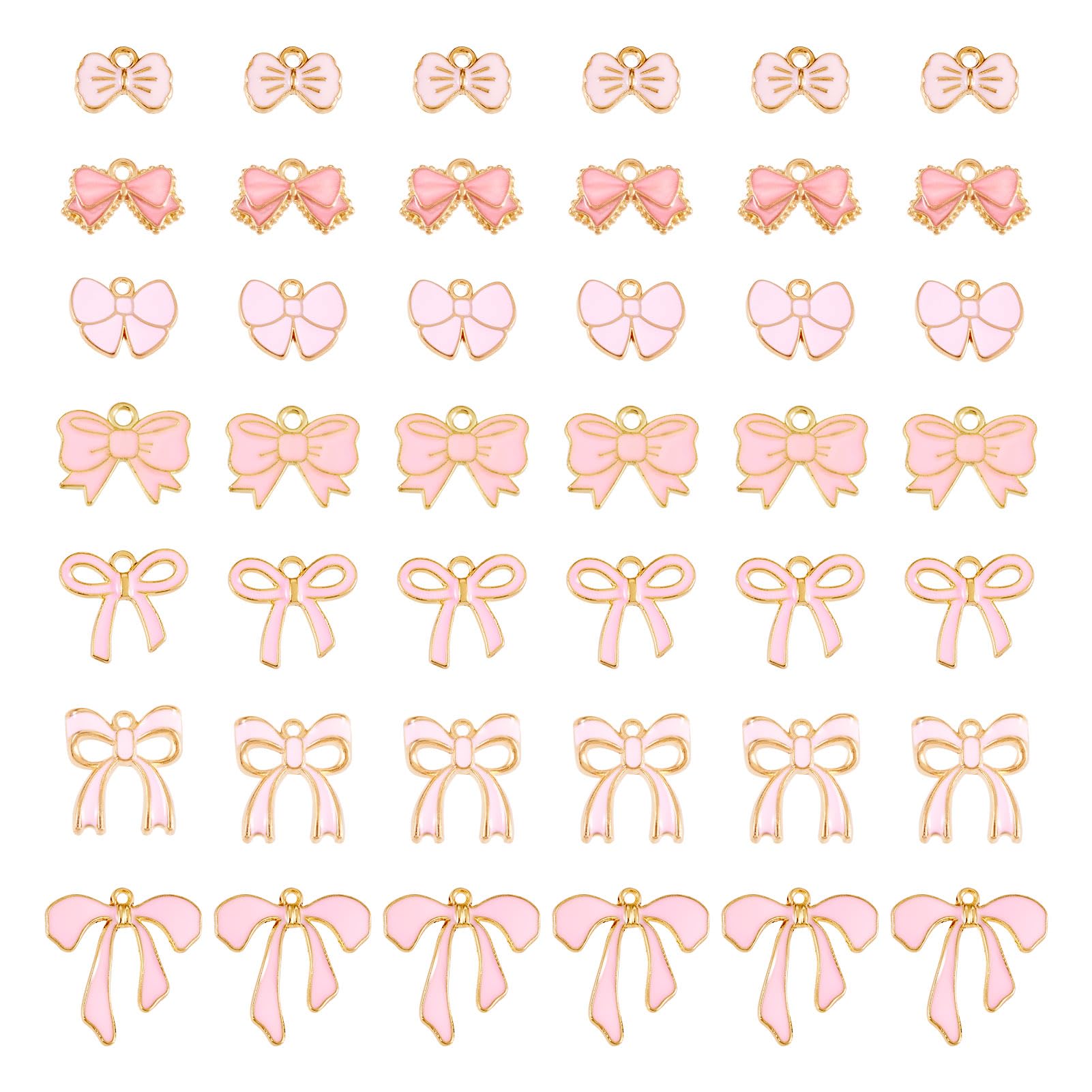 Crafans 14Pcs Pink Bowknot Enamel Pendants Golden Edge Bowknot Dangle Charms Alloy Bow Pendants for DIY Earring Necklace Present Decoration