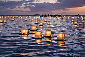 Toner Depot Water Floating Candle Lanterns Outdoor Biodegradable Lanterns for Praying Set of 10 (4.3 inch), Gold
