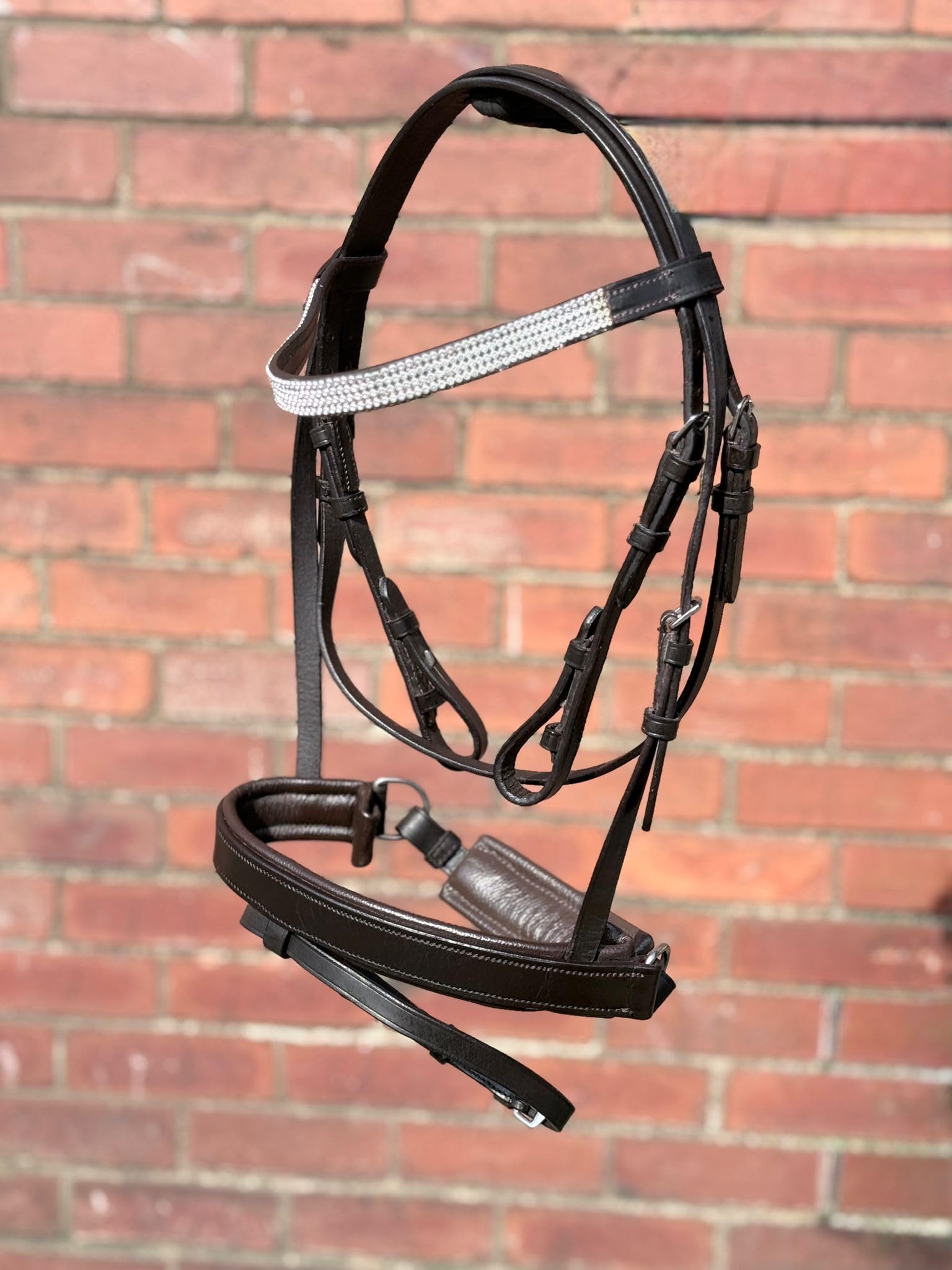 STARLIGHT LEATHER PADDED COMFORT BRIDLE WITH CRYSTAL BROWBAND FULL TO SHETLAND (Full, Brown)