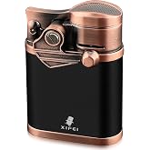XIFEI Cigar Lighter 4 Jet Flame Torch Lighter with Cigar Holder, Windproof Rocker Arm Lighter Adjustable Flame, Refillable Butane Lighter Smoking Lighters Gift for Men (Bronze)