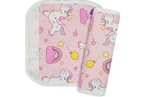 REFLYAWAY 2Pcs Baby Car Seat Neck Cover for Kids, Children Seat Belt Cushion Cute Cartoon Pattern, Comfortable Soft Belt Pads Cover Neck Support Travelling (Pink Unicorn)