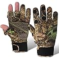 Mens Camo Hunting Gloves Lightweight Full Finger Fingerless Nonslip Fishing Gloves Breathable Touchscreen Gloves for Fishing