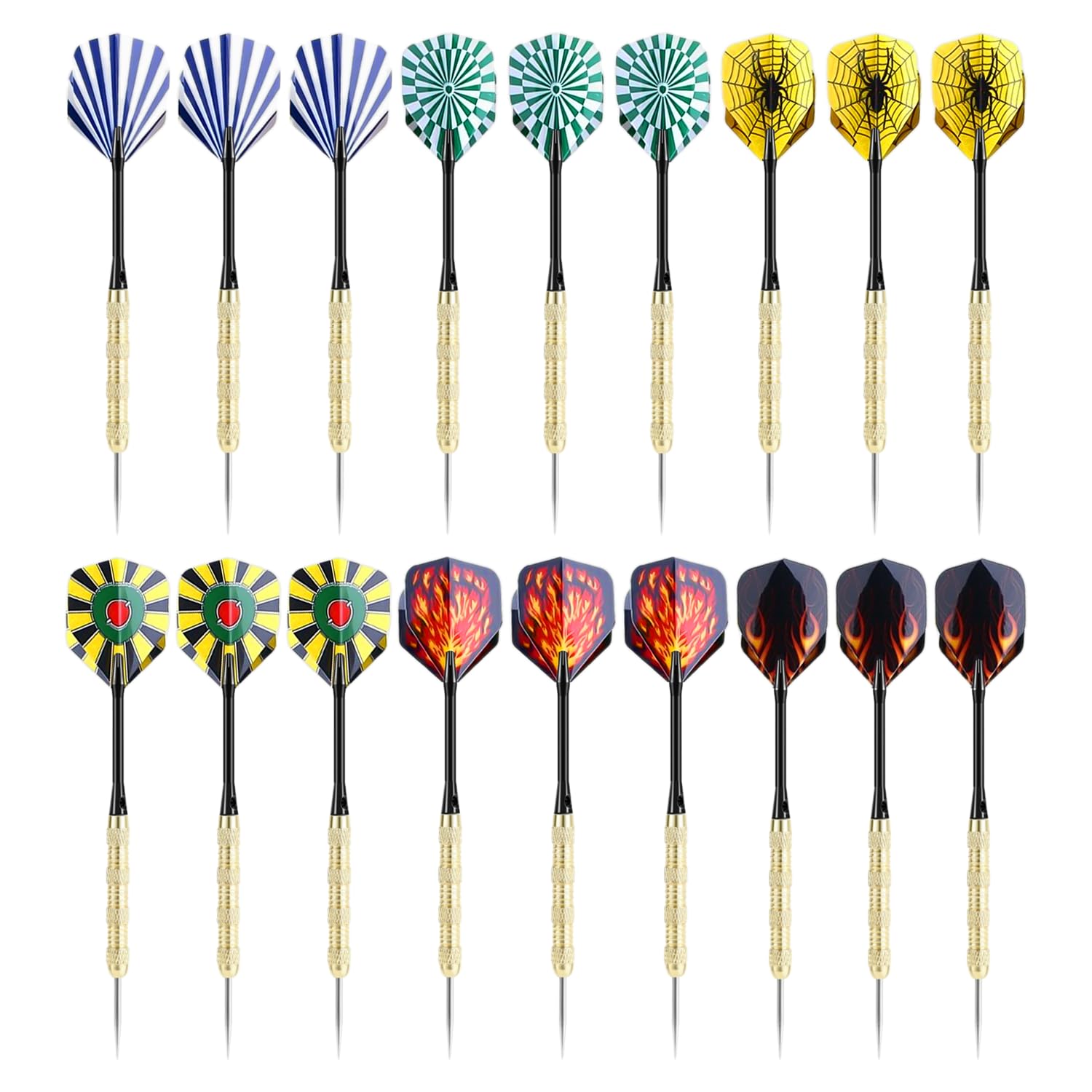 TYGFRT 18 Pieces Copper Plated Darts, Steel Tip Darts Set, Dart Board Metal Darts, Metal Shaft Darts, Multi-color Darts, Darts Set for Beginners, Professionals