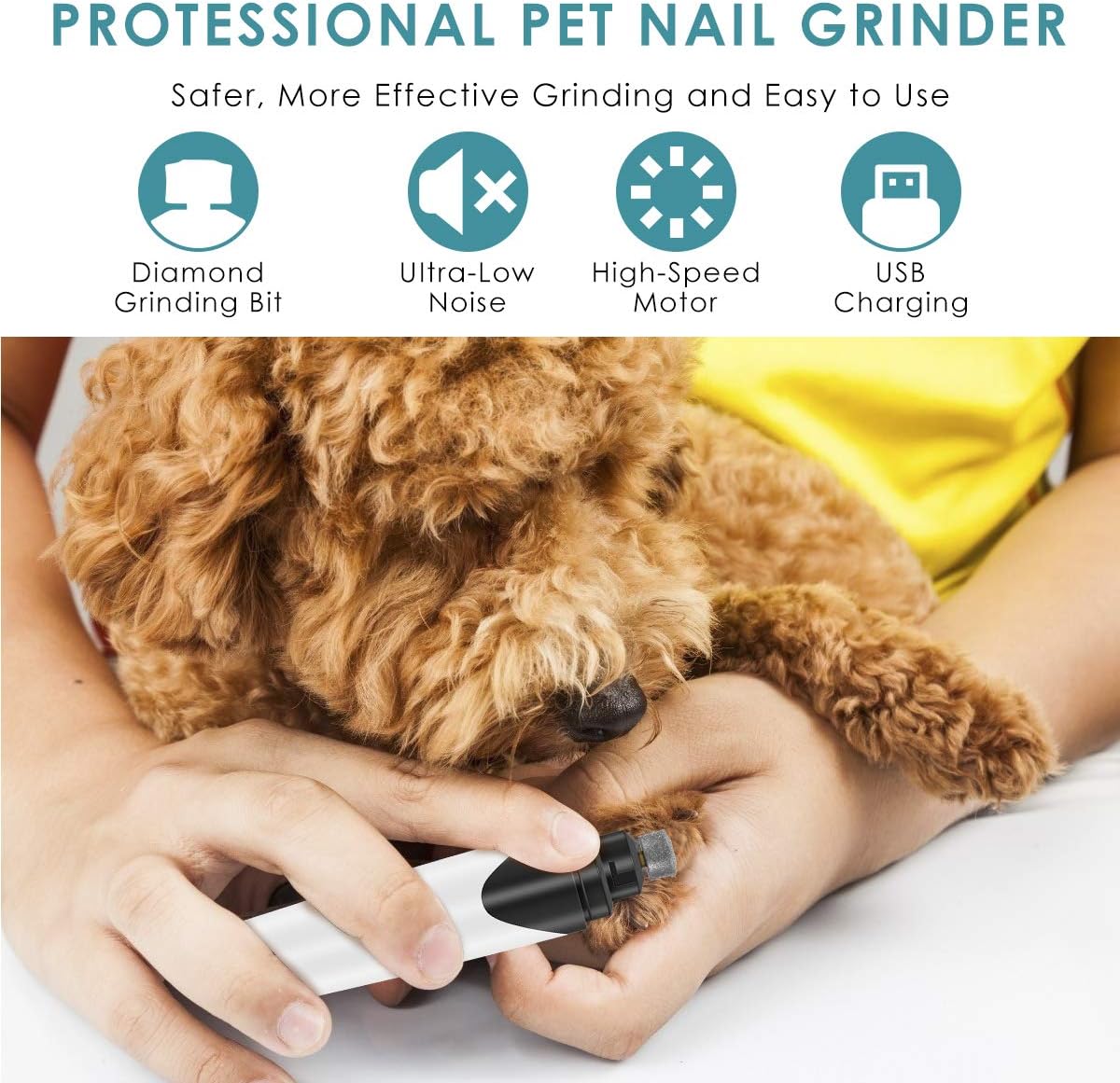 FlyBanboo Pet Nail Grinder, Fast&Quiet USB Rechargeable Eelectric Pet Nail Trimmer Painless Paws Paws Grooming, Trimming, Shaping, and Smoothing for Dogs & Cats, Pet Nail kit : Pet Supplies