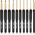 Coopay Black Gold Crochet Hooks Needles for Arthritic Hands, 2.0-6.0mm Crochet Hook Set Ergonomic Soft Grips Knitting Hook for Crochet Yarn Craft, Aluminum Knitting Crochet Supplies Kit for Knitter