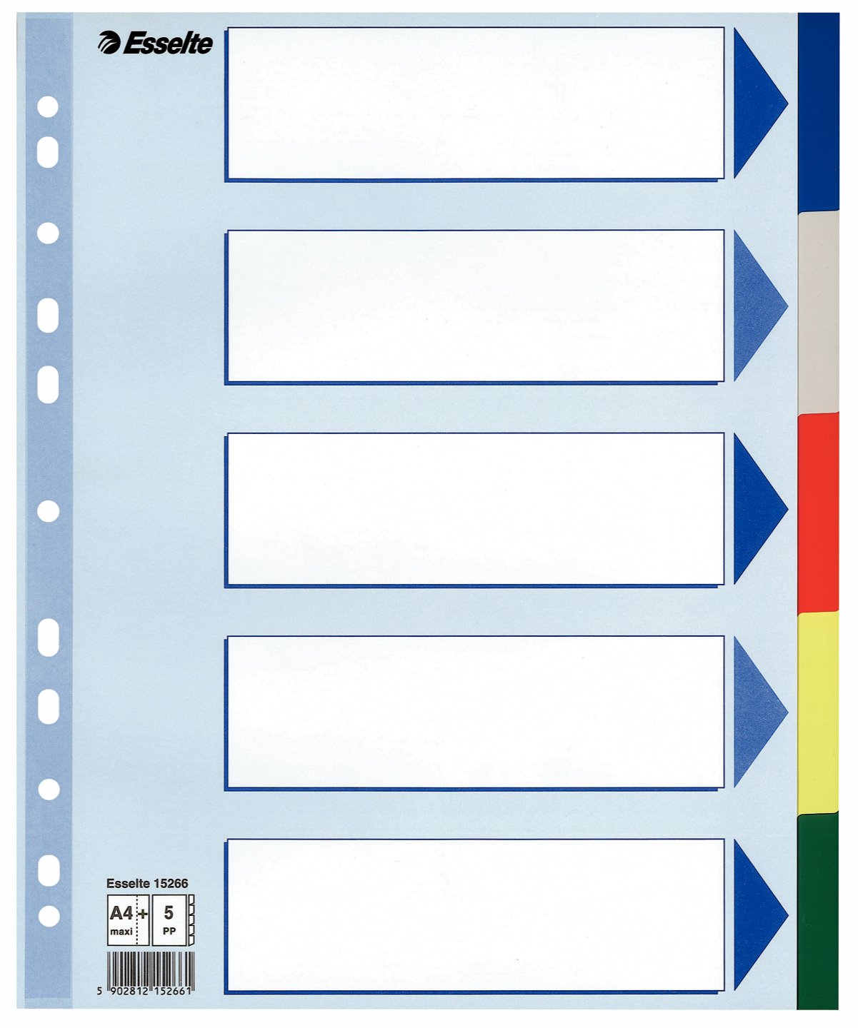Esselte A4 1-5 Index, Heavy Duty Plastic, Extra Wide, Blue/Multicolour, Pack of 20