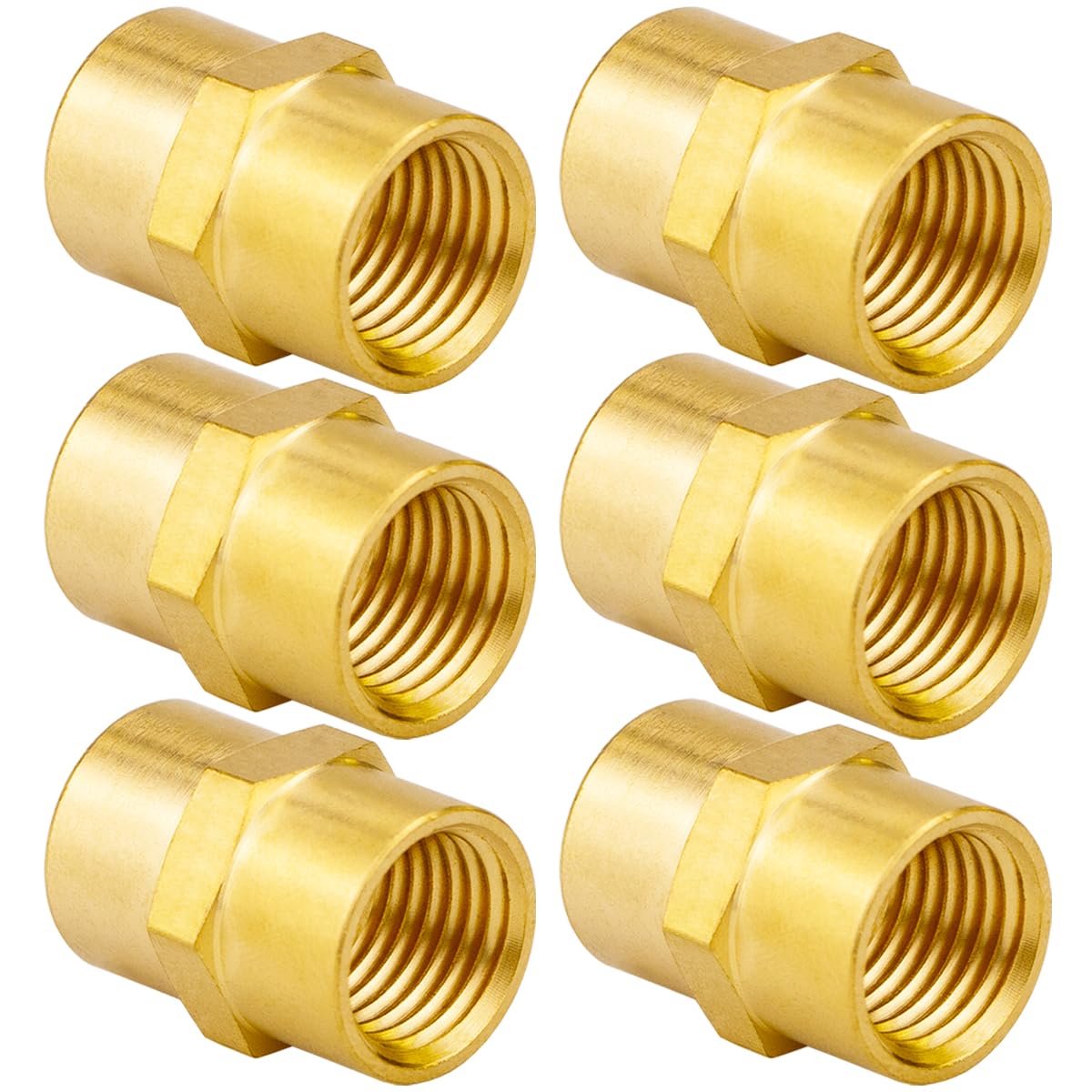 Photo 1 of (6 Pack) Besosay 3/8 Inch Brass Coupler Coupling Reducer Adapter Fittings, 3/8" NPT Female x 3/8" NPT Female Hex Nipple, 3/8 Inch Air Hose Pipe Fitting