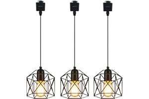 SKIVTGLAMP 3-Pack L-Type Track Lighting Pendants Chandelier Decorative Iron Square Cage Pendant Light Industrial Factory Ligh
