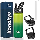 Konokyo 18 oz Insulated Water Bottle Stainless Steel Sport Bottles with 3 Lids,Bamboo Grove