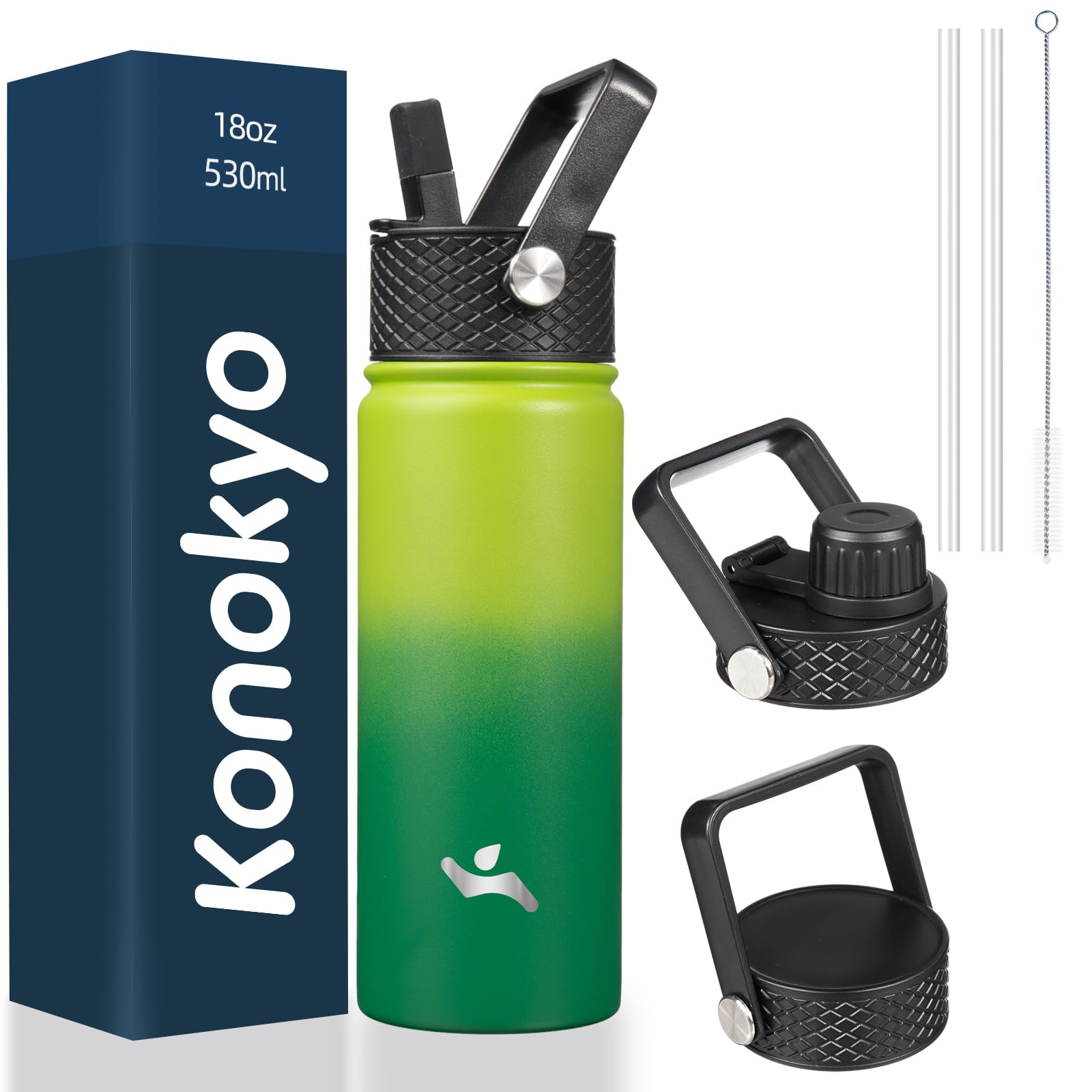 Photo 1 of Konokyo 18 oz Insulated Water Bottle Stainless Steel Sport Bottles with 3 Lids,Bamboo Grove