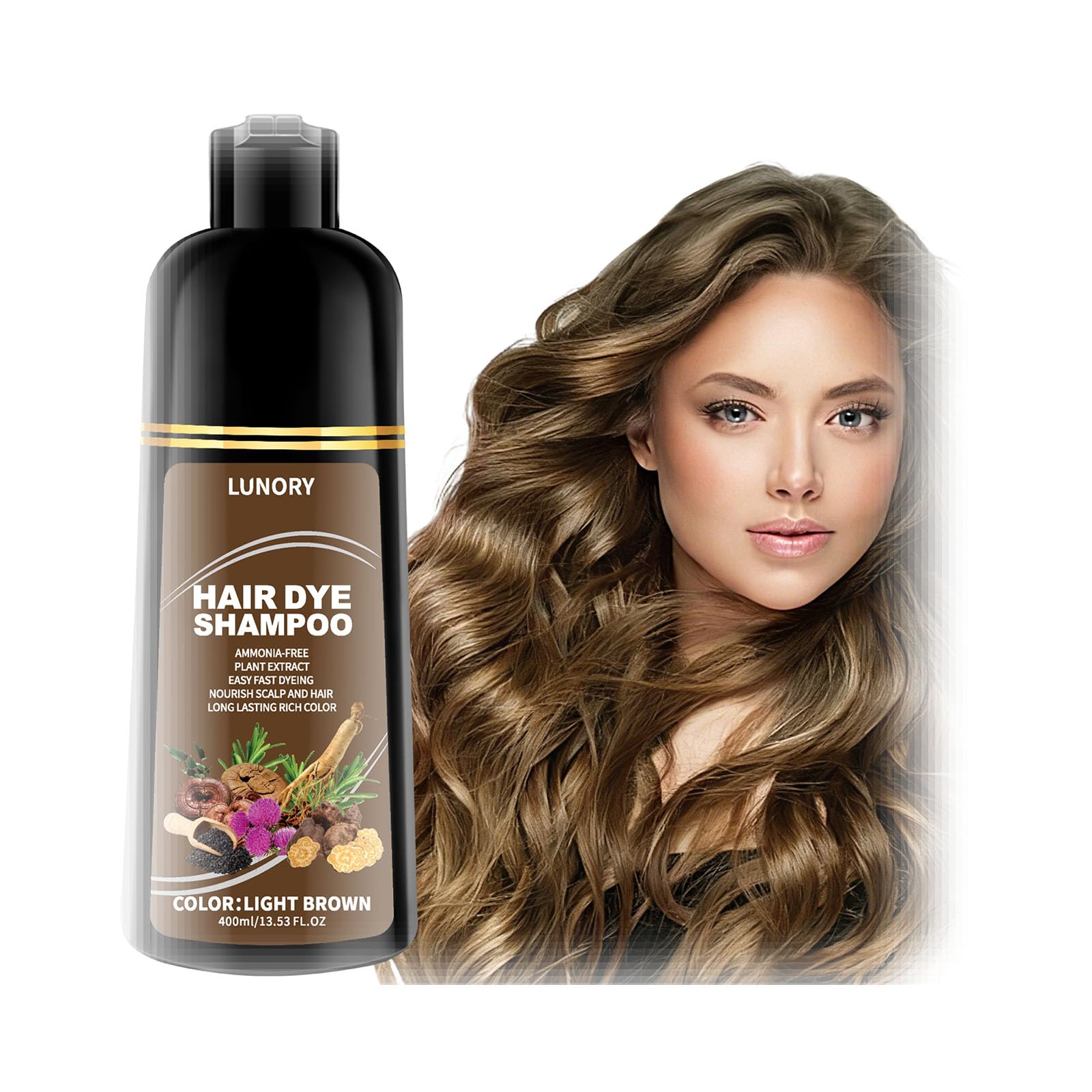 Lunory Light Brown Hair Dye Shampoo for 13.53 Fl Oz (Pack of 1