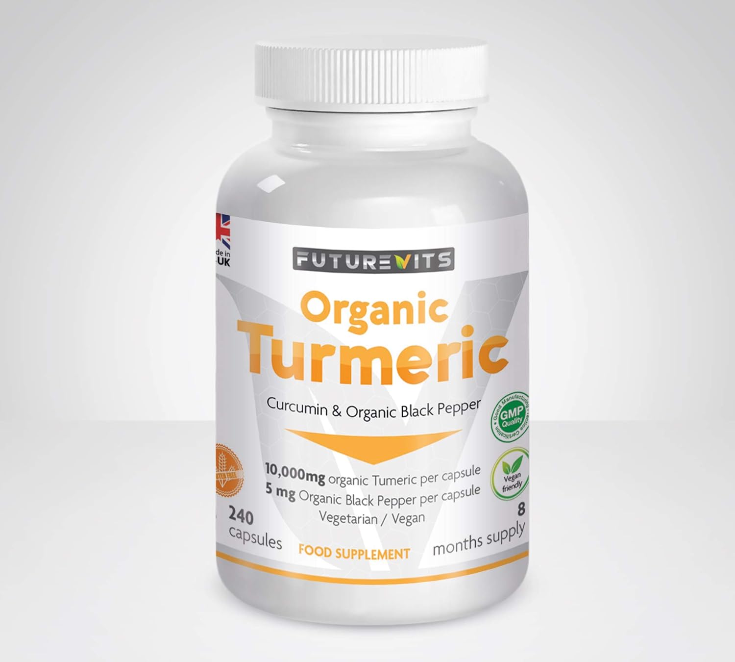 Turmeric Curcumin and Black Pepper Organic High Strength 10000mg Capsules Gluten & Vegan Friendly Made in UK Futurevits 8 Month Supply