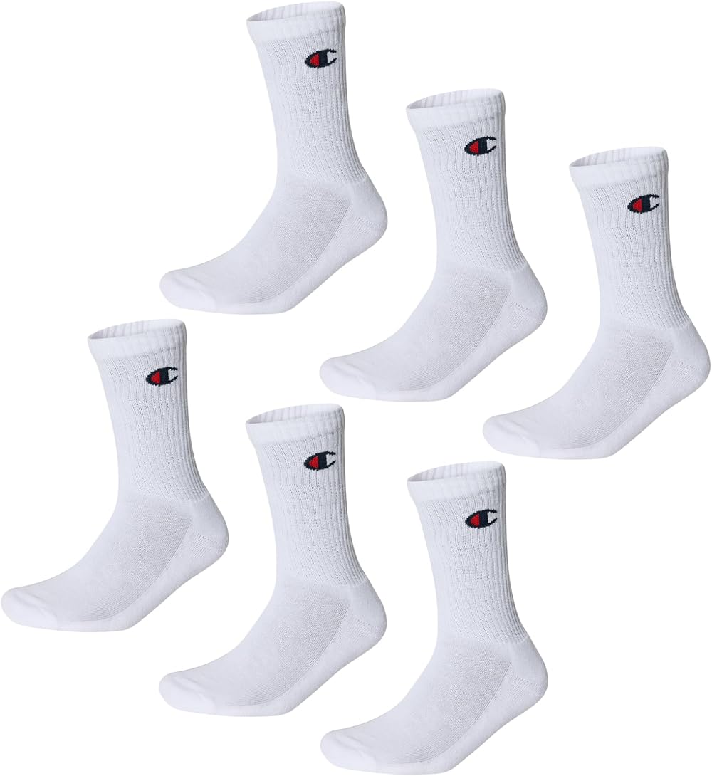 Champion Unisex Basics 6pk Crew Socks White 6 UK