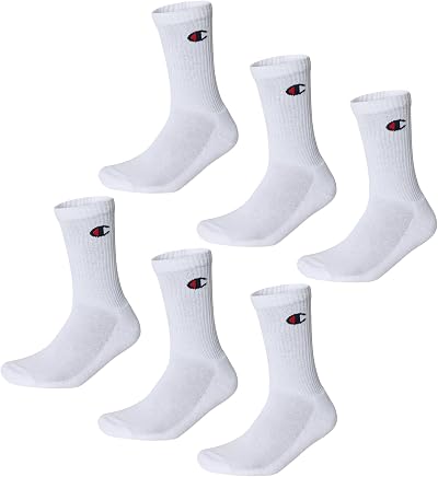 Champion Unisex Basics 6pk Crew Socks White 6 UK