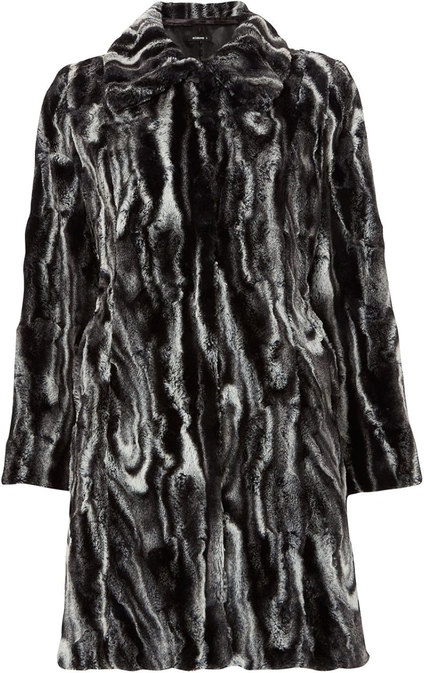 Roman Women's Abstract Faux Fur Coat Silver Size XXL Amazon.co.uk