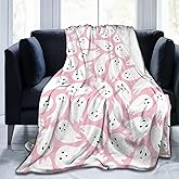 PDDCWAY Pink Halloween Blanket 40"x50" Cartoon Ghost Fleece Throw Blanket for Bed Sofa Couch Kids Kawaii Cute Plush Blanket Pink Fuzzy Blankets Bedroom Flannal Blankets