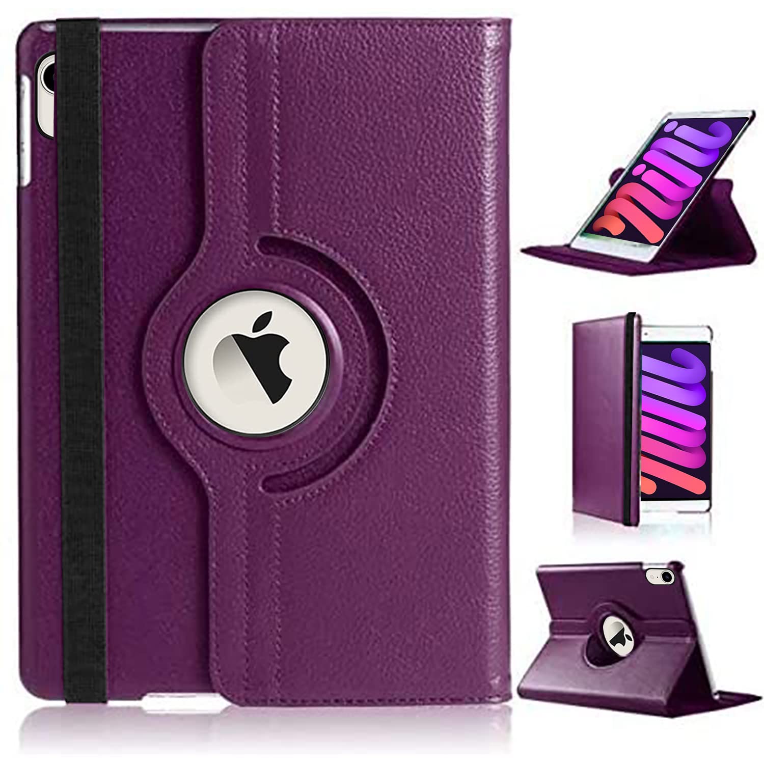 For iPad Mini 7/6 A17-Pro 7th/6th Generation Case 360° Rotating Stand Multi-Angle Viewing Auto Wake/sleep Shockproof Smart Folio Kids Friendly Protective Cover For iPad Mini 2024/2021 8.3" (PURPLE)