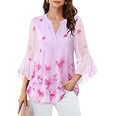 Lotusmile Women's 3/4 Sleeve Dressy Tops Elegant V Neck Blouse for Women Casual Work Evening Party