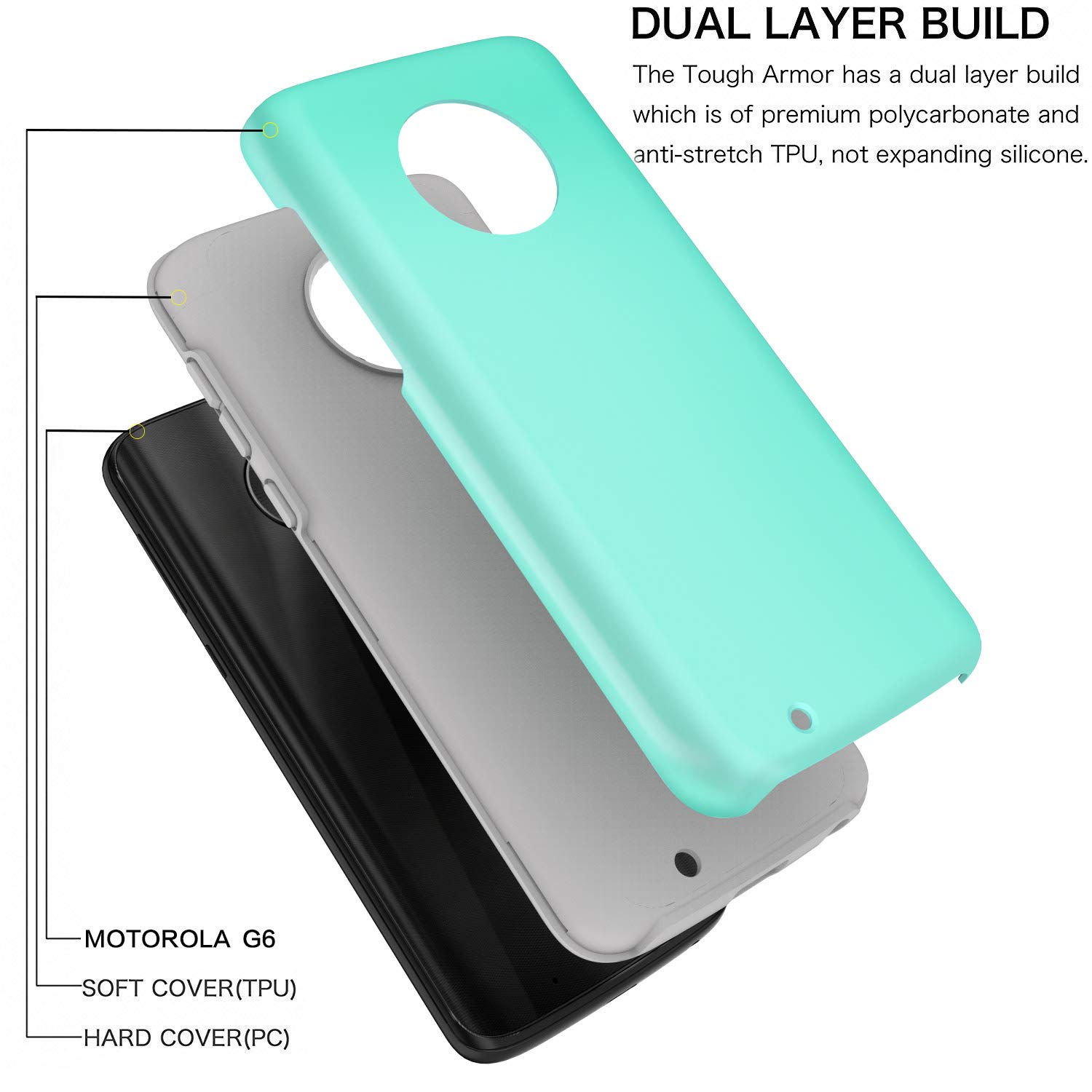 Moto G6 Case, Androgate [Pearl Series] Hybrid Matte Protective Back Cover Bumper Case Motorola Moto G 6th Generation (2018), Mint