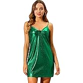 Allegra K Women's Halloween Sparkly Metallic V Neck Spaghetti Strap Club Party Mini Dress