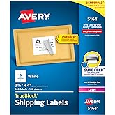 Avery Printable Shipping Labels with Sure Feed, 3-1/3" x 4", White, 600 Blank Mailing Labels for Laser Printers (5164)