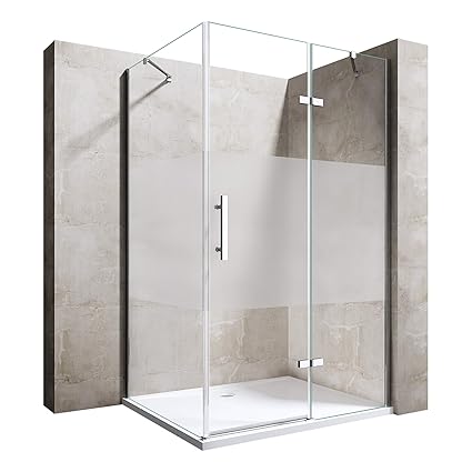 Sogood Eck-Duschkabine Eckdusche Ravenna28MS 80x100x195cm Duschabtrennung mit Milchglas Streifen ESG-Sicherheitsglas Klarglas
