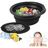 Face Bowl for Ice with Built-in Icetray,Portable Foldable Silicone Face Ice Bath Bowl,Ice Bath Facial Plunge Bowl for Skin Tightening & Acne Relief,Black