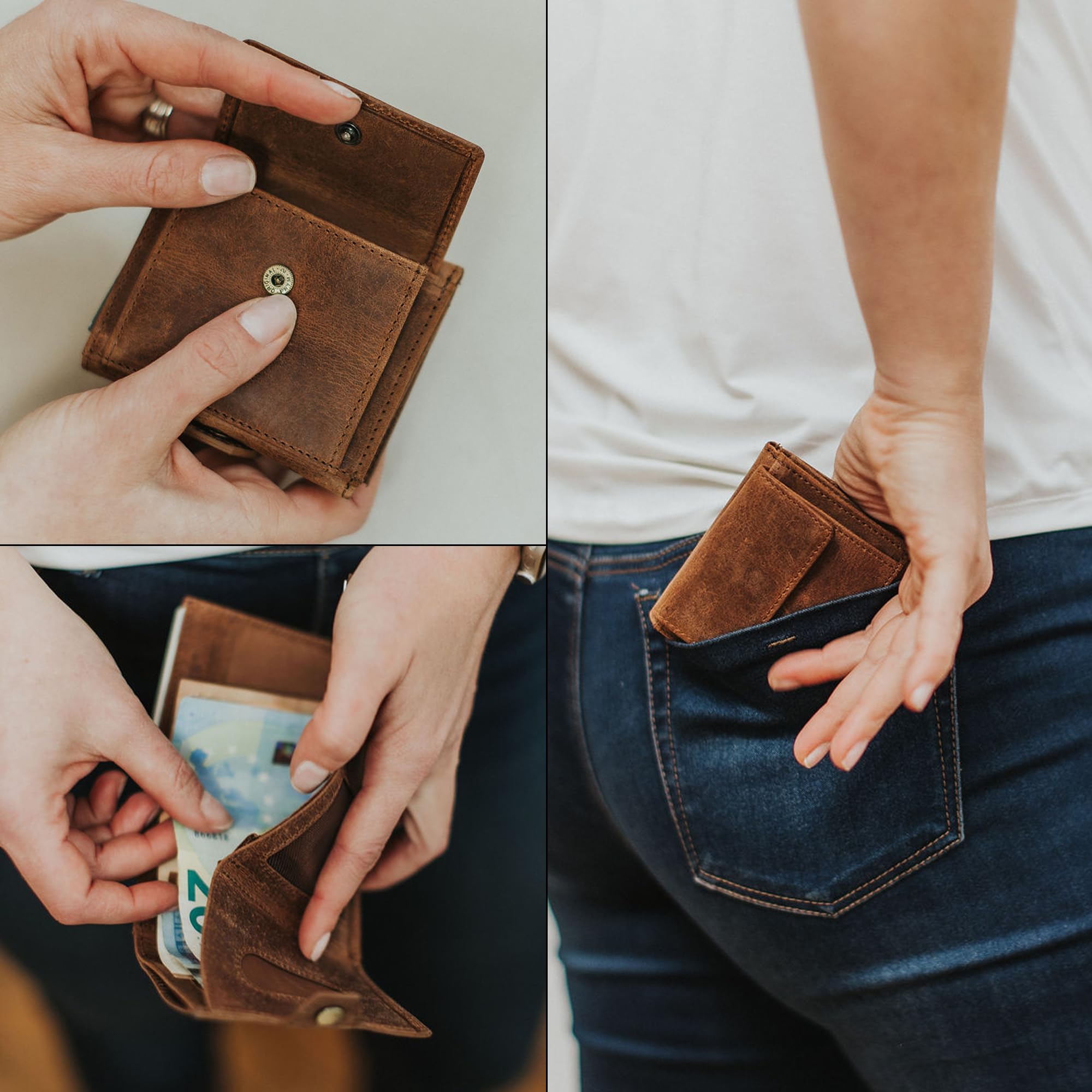 Berliner Bags Vintage Slim Wallet Hamburg, Geldbörse Mini Portmonee aus Leder, Geldbeutel mit TÜV-geprüftem RFID-Schutz, für Herren - Braun 7