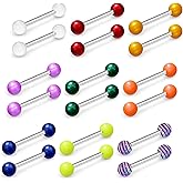 Xnsjeyy 14G Colorful Cat's Eye Stone Nipple Tongue Rings Piercing Jewelry Stainless Surgical Steel 14 Gauge Straight Barbells Tongue Nipple Rings Piercing Jewelry For Women Men 14MM 16MM Bar Length