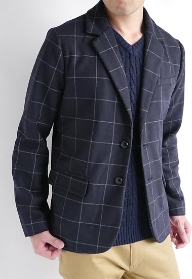 Amazon オークランド Oakland ウール テーラード ジャケット 厚手 テイラード テーラードジャケット 暖 Mode アウター メンズ ウィンドウペンネイビー Lサイズ コート ジャケット 通販