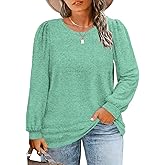 VOGRACE Womens-Plus-Size-Tops Crew Neck Puff Sleeve Shirts Casual Tunic Sweatshirts XL-5XL