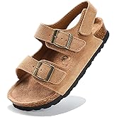 Hezeisoar Toddler Sandals Boys Girls Cork Footbed Sandals Kids Adjustable Back Strap Slippers Double Buckle Slide Beach Shoes for Indoor Outdoor