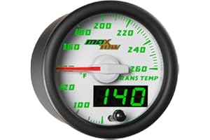 MaxTow Double Vision 260 F Transmission Temperature Gauge Kit - Includes Electronic Sensor - White Gauge Face - Green LED Ill