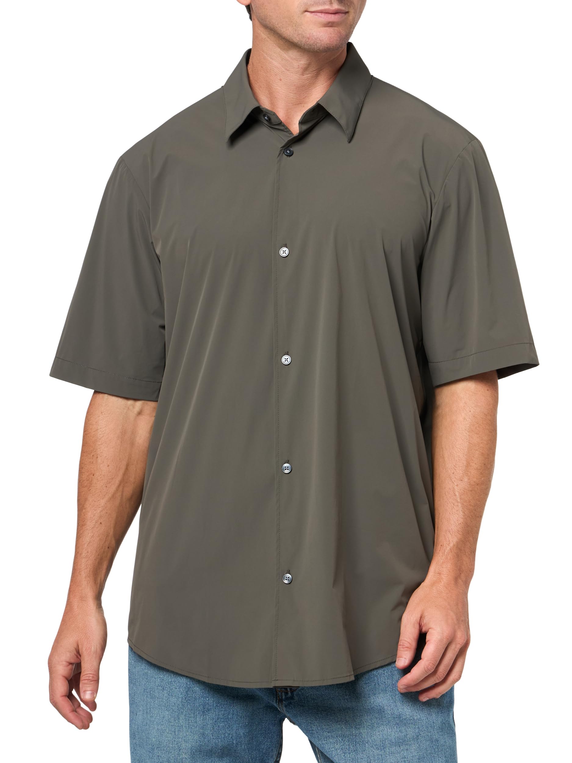 Photo 1 of Armani Exchange Men's Short Sleeve Regular Fit Stretch Button Down, Sage, XX-Large