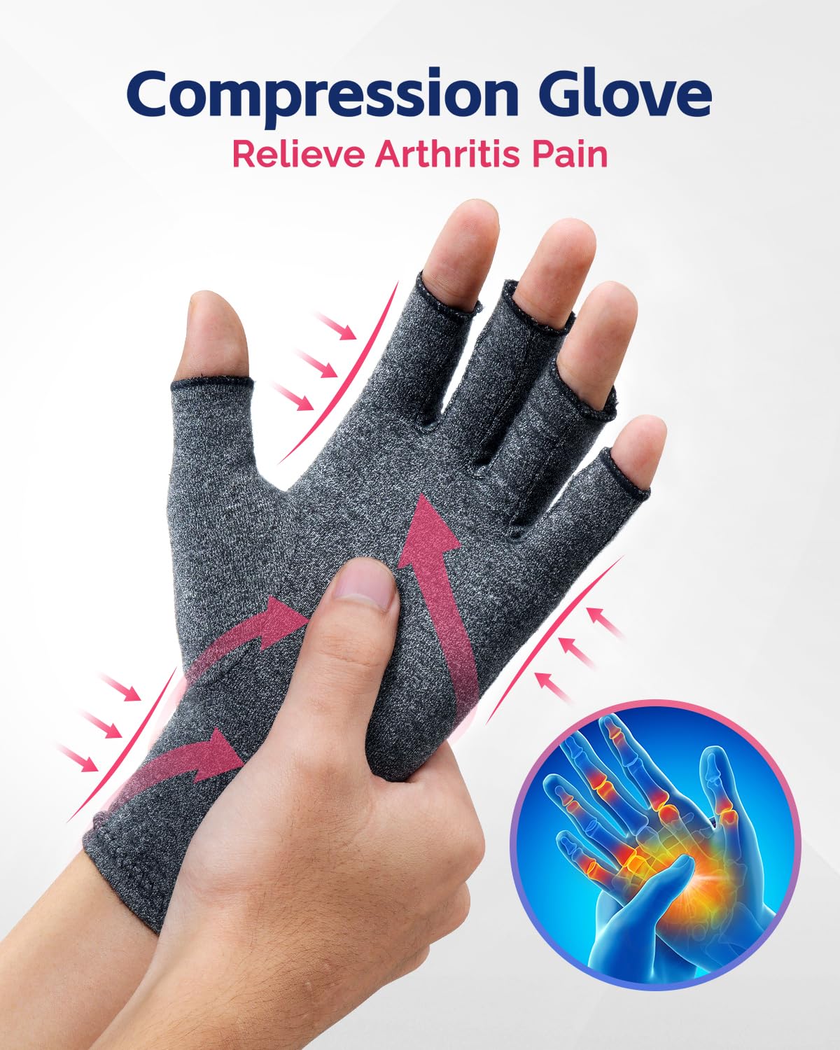 FEATOL Compression Arthritis Glove with Wrist Brace, Comfortable Fingerless Carpal Tunnel Hand Gloves for Women Night Support, Pain Relief for Rheumatoid Arthritis, Work, Typing - Right Hand, Medium