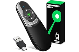 TITIANCOOL 2 in 1 USB Type C Presentation Clicker with Green Laser Pointer, Wireless Presenter for PowerPoint Presentation PPT Clicker, 2.4GHz Presenter Remote Slide Advancer for MacBook/Computer