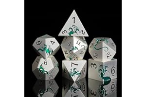 HNCCESG Metal DND Dice Set,Blue Dragon Heavy Metal Dice Set D&D,Dungeons and Dragon TTRPG Role Playing Table Games(Sliver Green Dragon)