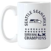 Logo Brands Seattle Seahawks Super Bowl LX Champions 15oz Ceramic Mug – Commemorative 2026 NFL Victory Coffee Cup – Large Navy & Action Green Team Gear – Microwave & Dishwasher Safe