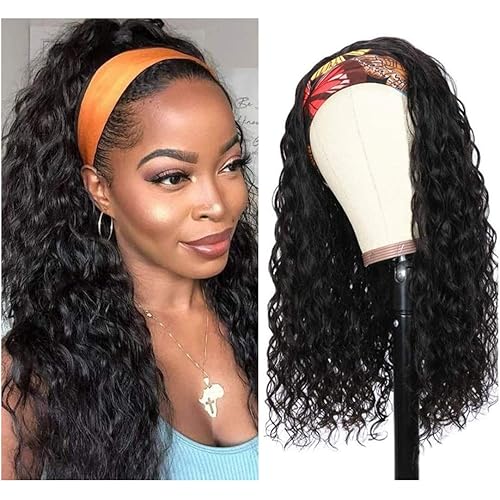 Headband Wig For Black Women Water Wave Human Hair Non Lace Front Wigs Brazilian Virgin Hair Wet and Wavy Headband Human Hair Wigs Glueless Machine Made Wigs 150% Density 28 Inch