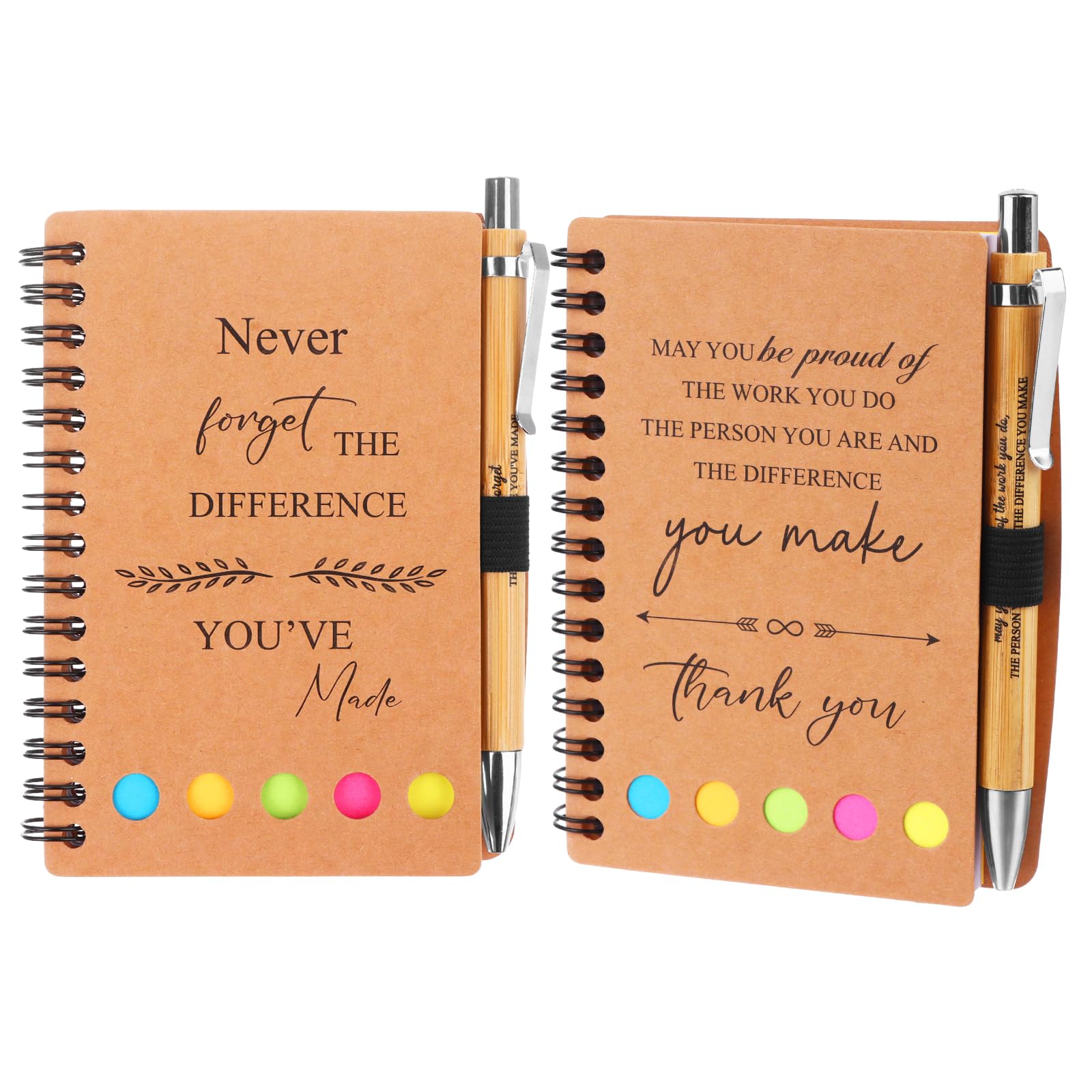 4 Pcs Thank You Appreciation Gift Inspirational Notebook Thank You Gifts Sticky Positive Spiral Notebook Journal with Note Notepad Motivational Bamboo Ballpoint Pen for Employee Colleague