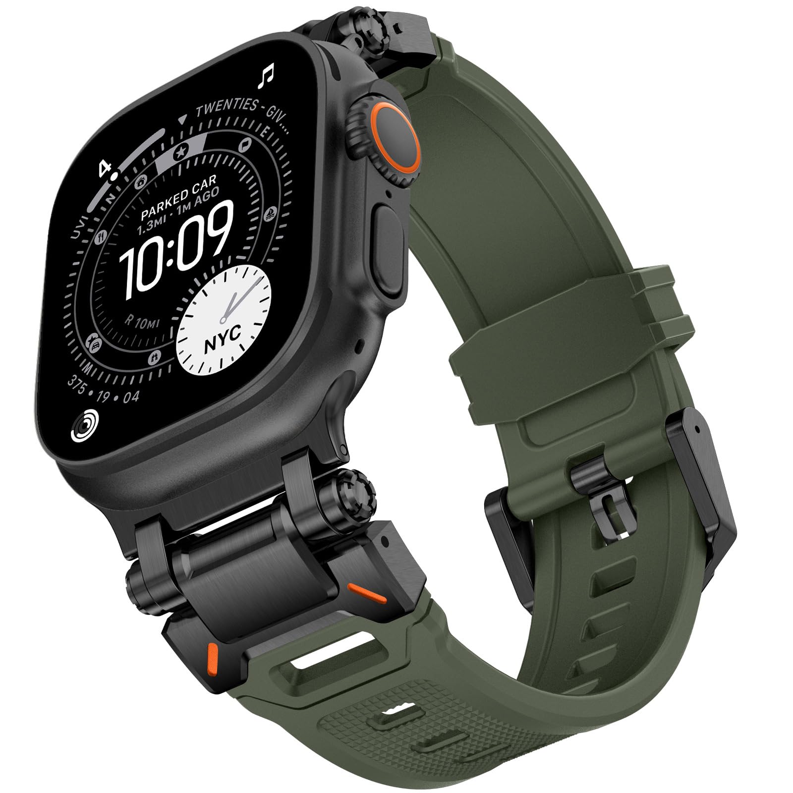 KADES 49mm 46mm 45mm 44mm 42mm(series 3) for Apple Watch Strap,Rugged Sport Silicone Replacement Band with Metal Connector for iWatch Ultra 3 2 1/SE/Series 11 10 9 8 7 6 5 4 3 2 1, Black/Green