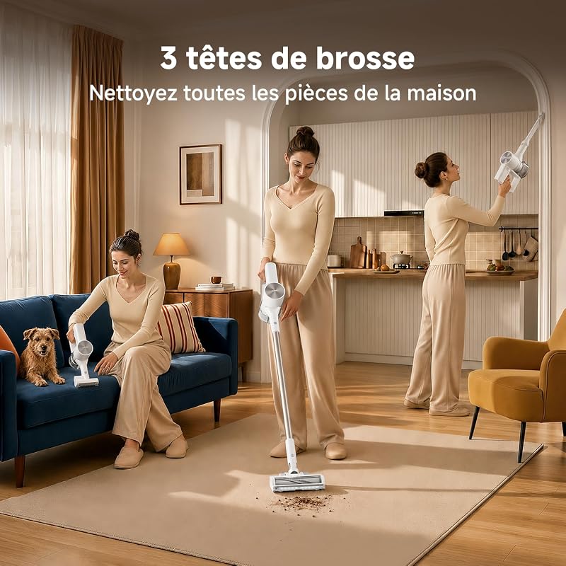 G20 Aspirateur Balai Sans Fil, 25000 Pa/150 AW, Jusqu’à 60 Min, LED