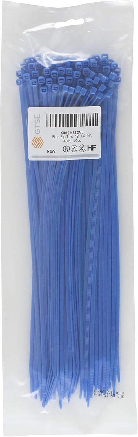 GTSE Blue Cable Ties, 300mm x 3.6mm, Pack of 100, 12” Premium Nylon Zip Ties, Multi-Purpose Plastic Tie Wraps - Image 3