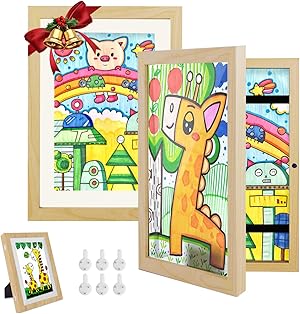 Hipsignal Kinder Bilderrahmen, 2 Stück A4 Befüllba Bilderrahmen für Kinder mit Frontöffnung und Halterung zum Aufhängen oder Aufstellen von Kinderzeichnungen, Kunstprojekten (Holz)