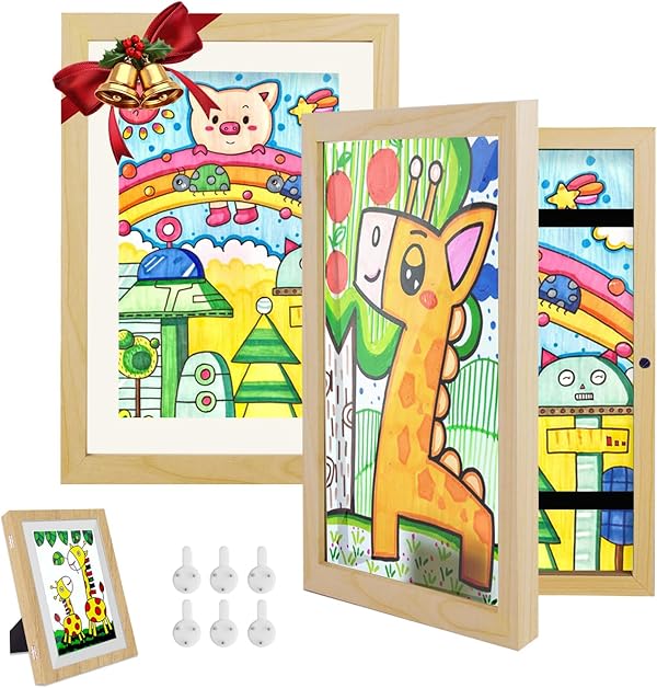 Hipsignal Kinder Bilderrahmen, 2 Stück A4 Befüllba Bilderrahmen für Kinder mit Frontöffnung und Halterung zum Aufhängen oder Aufstellen von Kinderzeichnungen, Kunstprojekten (Holz)