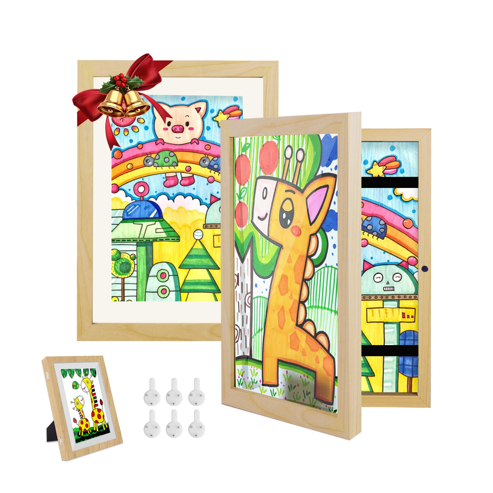 Hipsignal Kids Art Frames, 2 Pack A4 Photo Frame for 150 Pictures, Fillable Front Opening Kids Artwork Display Frame with Mount for Hang or Stand Display Children's Drawings, Art Projects (Wood)
