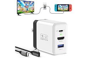 RREAKA Switch Dock Charger, 30W Portable TV Docking Station for Nintendo Switch/OLED with 4K@60Hz HDMI/USB2.0/USB-C 3.1, Charging Port with Full-Featured USB-C Cable (White)